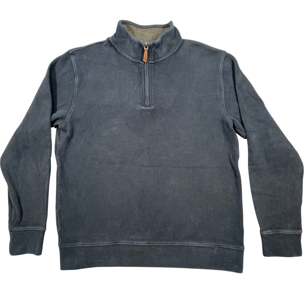 Lands End Navy Blue Quarter Zip Cotton Pullover Sweatshirt Mens Medium M 38-40